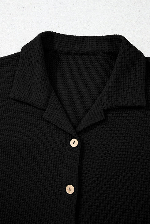 Solid Color Textured Buttoned Shirt and Casual Pants Set